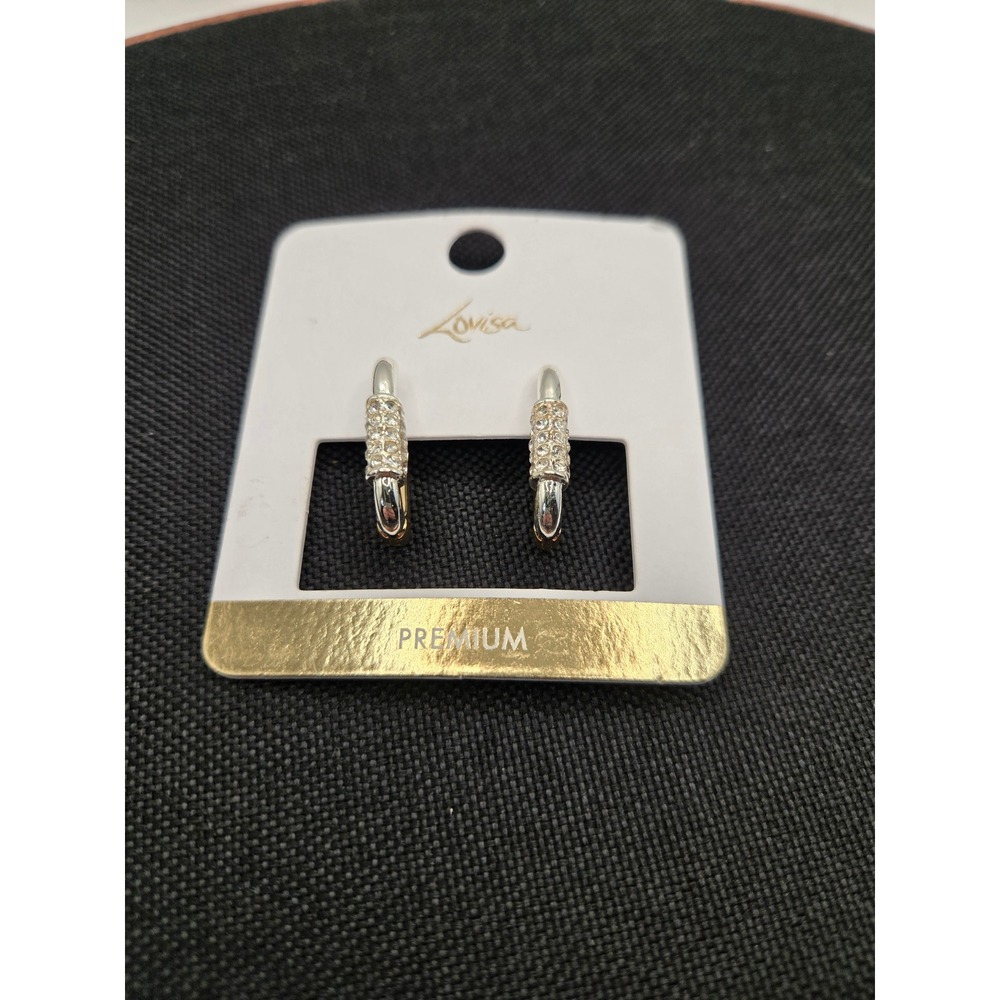 Lovisa Premium Mixed Metal Two Tone Pave Crystal Elongated Hoop Earrings